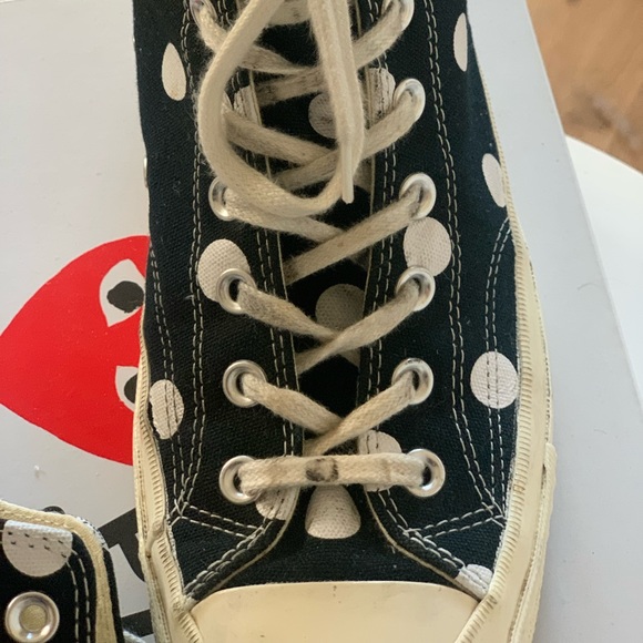 CDG PLAY Hi-top Black w/ White Polka Dots Converse Size 10 - Picture 10 of 11